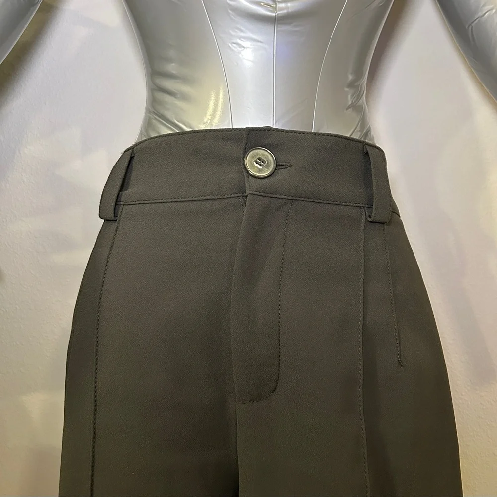Zara Dark Green High-Waisted Wide-Leg Pants